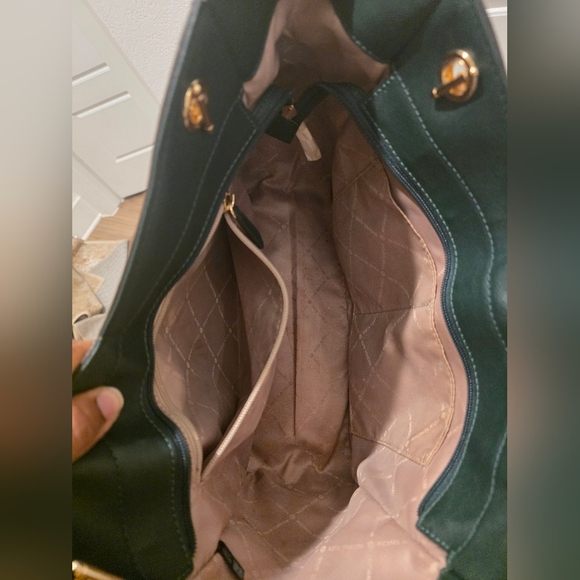 Michael Kors Dark Green Logo Chain-Handle Tote Jet Set Travel Large Signature - Picture 7 of 11